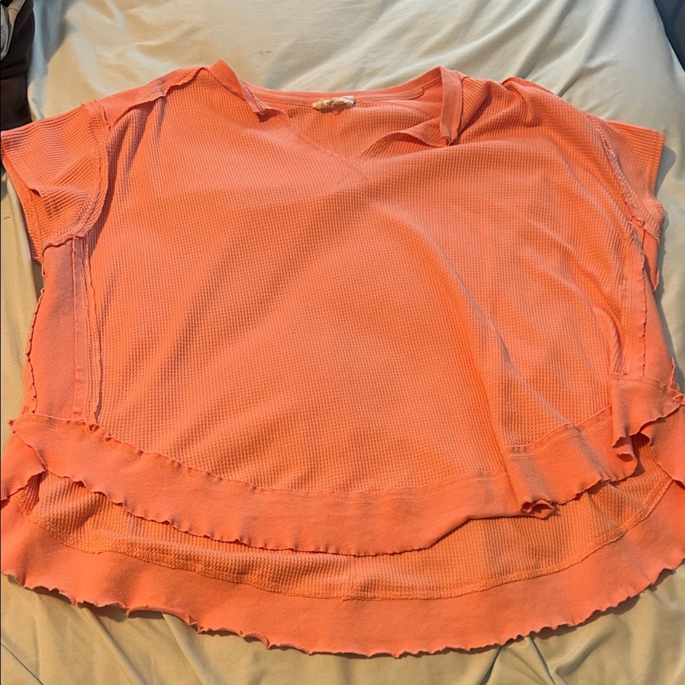 Vibrant Coral Short Sleeve Blouse